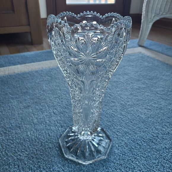 Heavy Imperial Glass Ohio Cosmos Clear Collection 12" Clear Flower Vase EAPG - Picture 1 of 9